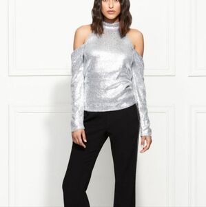 New Rachel Zoe Jakki Silver Sequined Halter Top